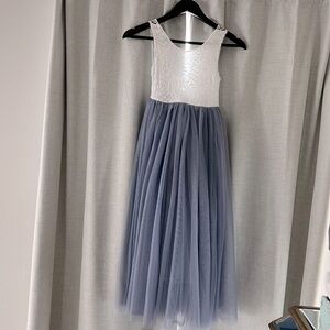 EUC Flower Girl or formal dress/wedding - lace white top with blue skirt. Size 8